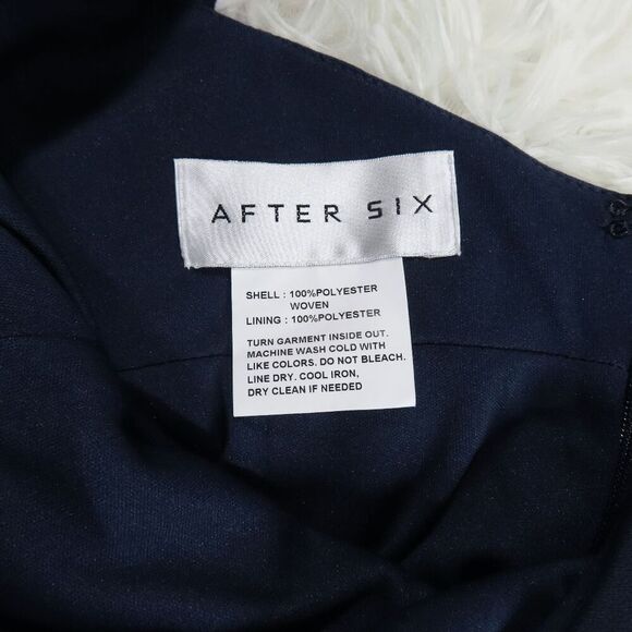 After Six Style 6827 Midnight Navy Crepe Bow-Neck Open-Back Trumpet Gown 14 - Picture 10 of 12